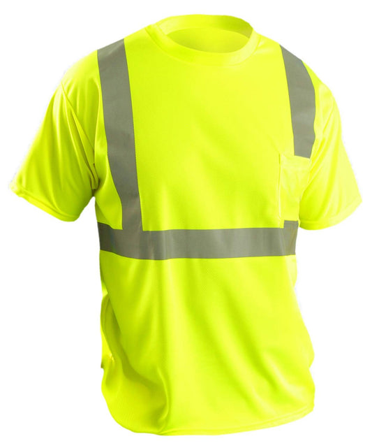 OccuNomix LUX-SSETP2B Classic Standard High Visibility Short Sleeve Wicking Birdseye T-Shirt with Pocket, Class 2, 100% ANSI Wicking Polyester Birdseye