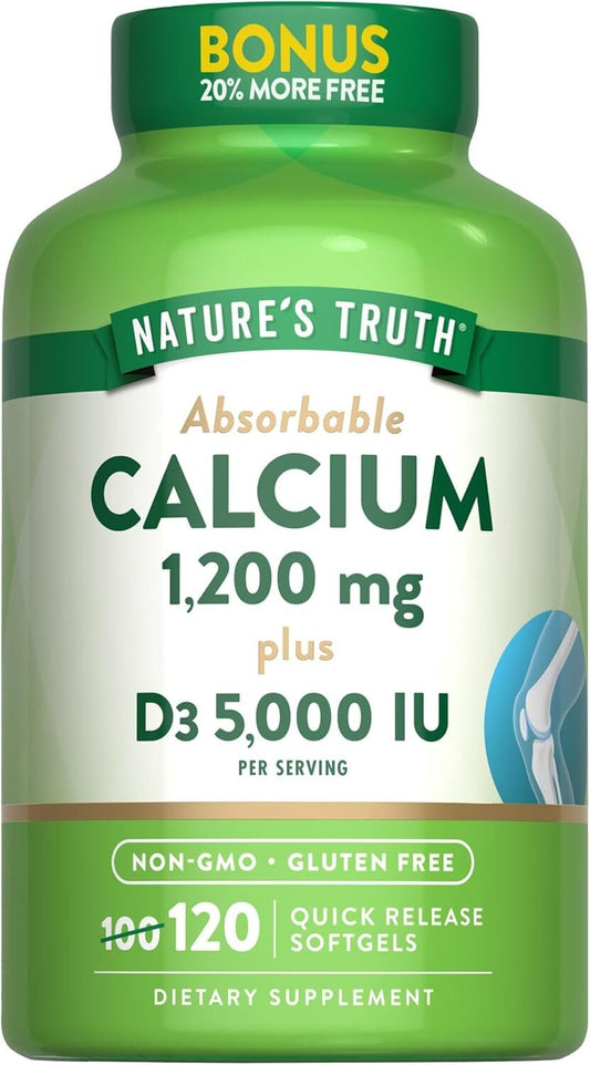 Absorbable Calcium 1200mg Plus with D-3 5000 IU 120 Softgels Non-GM) Gluten Free