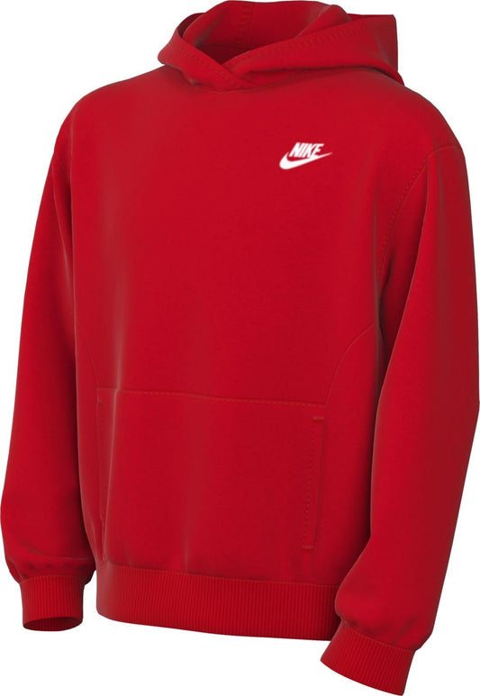 Nike Sportswear Club Fleece Big Kids' Pullover Hoodie (University Red/White)