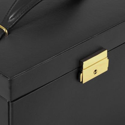 WOLF Heritage Small Jewelry Box, Black - 10 Compartments & Seven Ring Rolls
