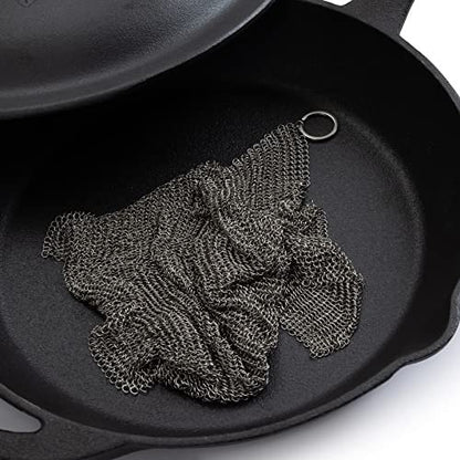 Barebones Fine Stainless Steel Cleaning Mesh Scrubber - Cast Iron Cleaner - Grill Accessories, Scrub Brush, Cast Iron Brush, Chainmail Skillet Cleaner