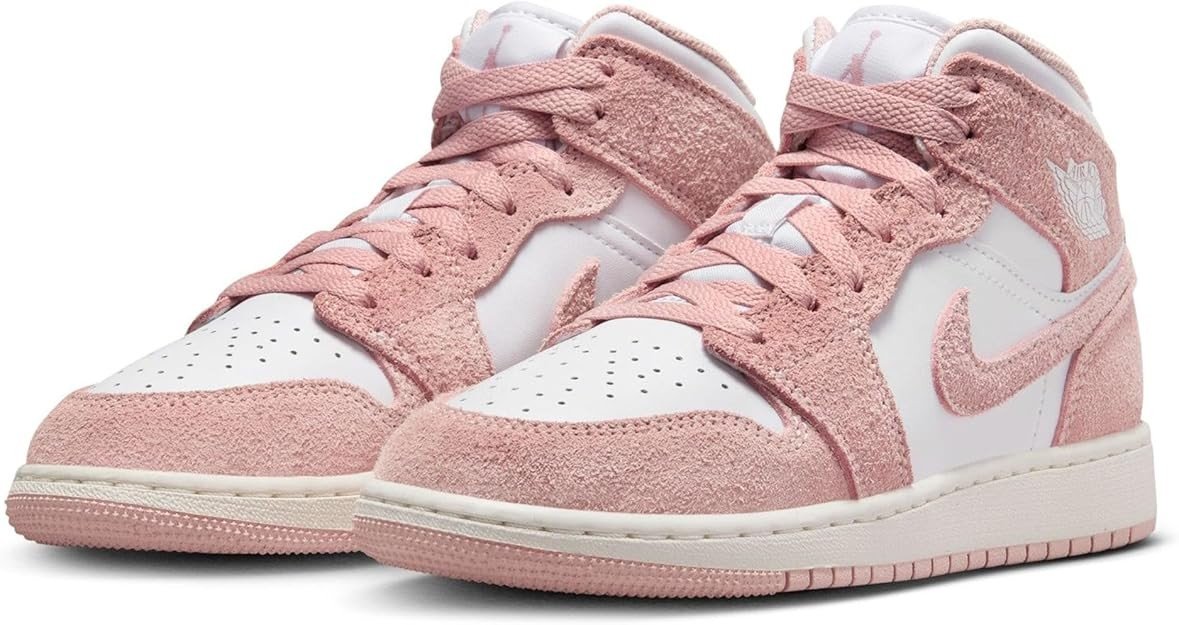 Nike Air Jordan 1 Mid SE Big Kids' Shoes (FN7432-161, White/Sail/Legend Pink) Size 5