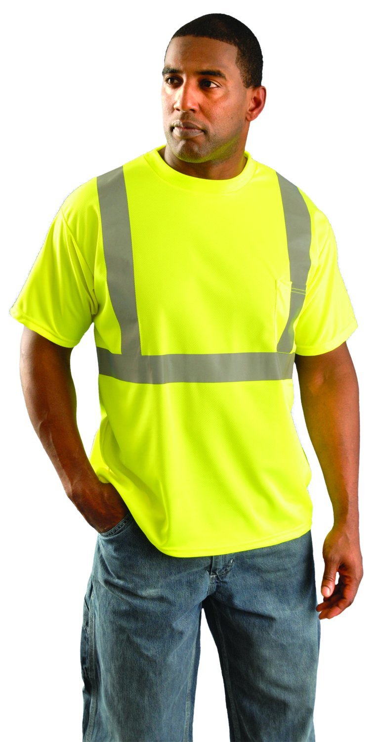 OccuNomix LUX-SSETP2B Classic Standard High Visibility Short Sleeve Wicking Birdseye T-Shirt with Pocket, Class 2, 100% ANSI Wicking Polyester Birdseye