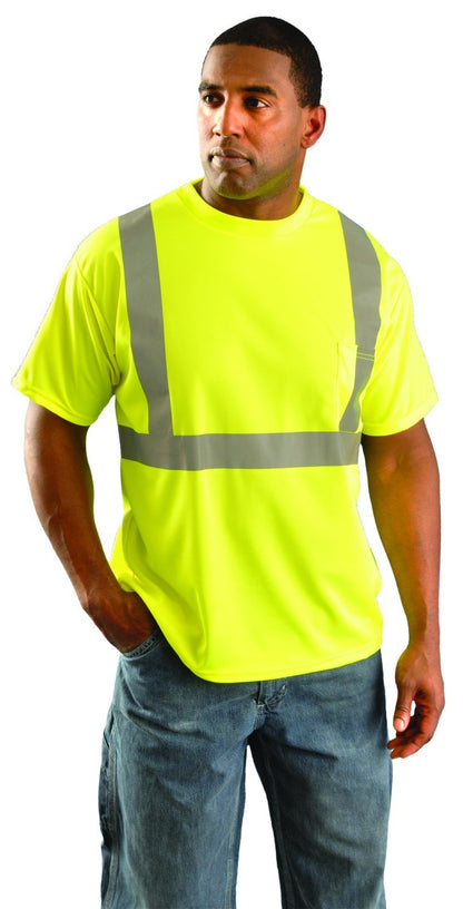 OccuNomix LUX-SSETP2B Classic Standard High Visibility Short Sleeve Wicking Birdseye T-Shirt with Pocket, Class 2, 100% ANSI Wicking Polyester Birdseye