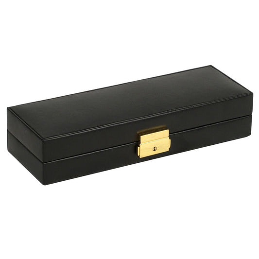 WOLF Heritage Safe Deposit, Black - Seven Jewelry Compartments, One Ring Roll & One Watch Compartment - Includes Lock & Key